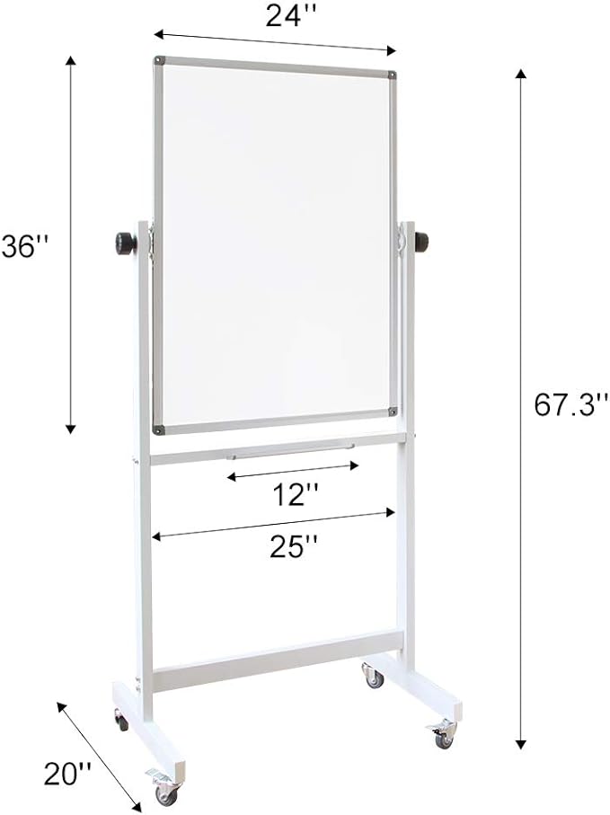 DEVELOP Magnetic Mobile White Board with Stand, 36 x 24 Inches, Rolling Double Sided Dry Erase Board on Wheels, Small Writing Standing Whiteboard Easel Easy Flip for Home, Office & School