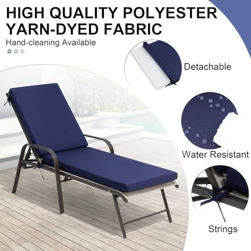 Crestlive Products Chaise Lounge Cushions Outdoor Set of 2, 72x21 Inch, Water Resistant Lounge Chair Cushions for Outdoor Furniture, Patio Cushions for Pool, Lawn, Deck, Navy