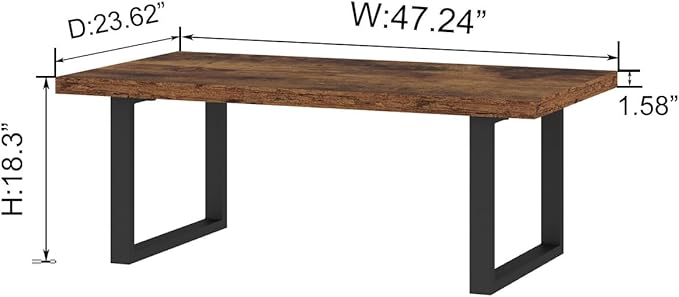 IBF Rustic Living Room Table, Simple Industrial Rectangle Coffee Table, Modern Minimalist Farmhouse Wooden Center Table, Wood and Metal Vintage Coffee Table for Bedroom Office, Rustic Brown, 47 Inch