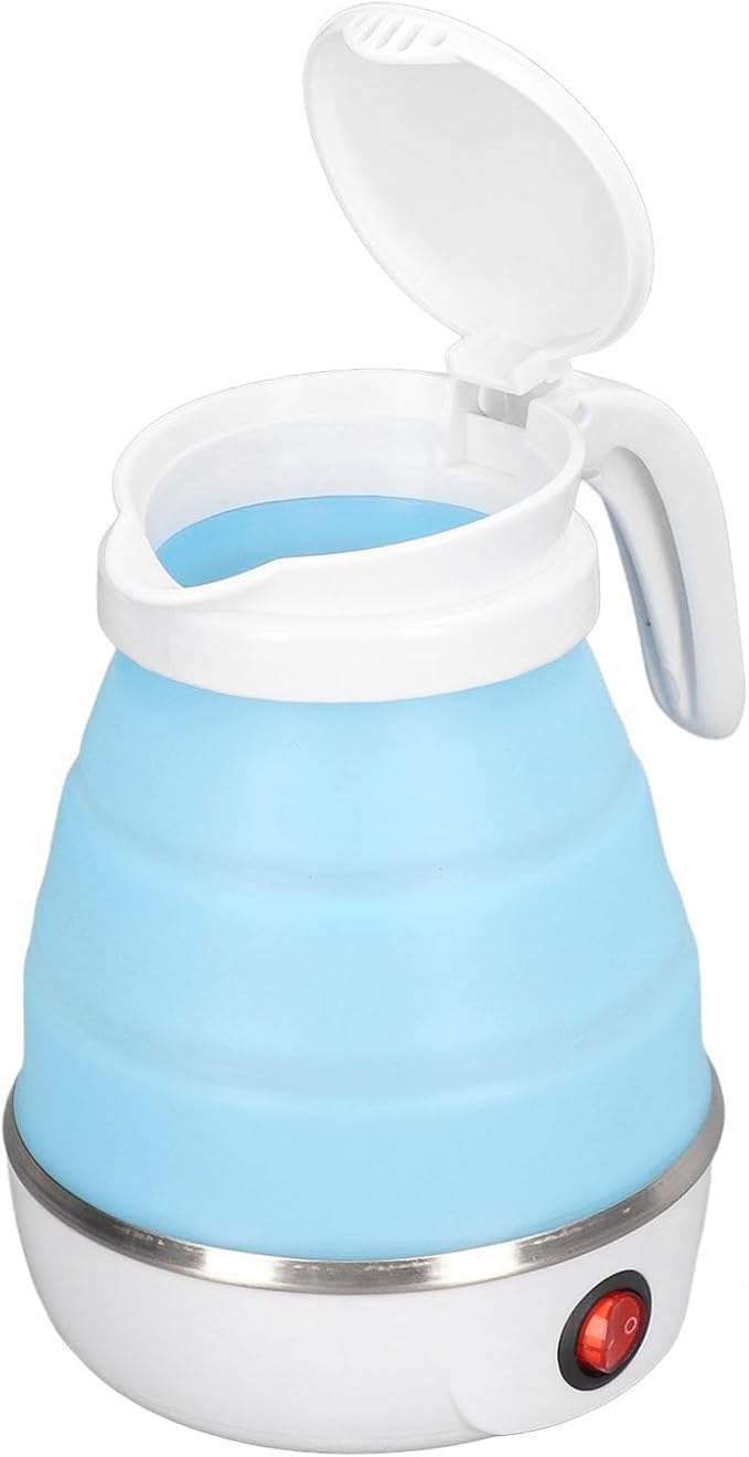Folding Electric Kettle, US Plug 110V 400W Collapsible Hot Water Kettle with Detachable Power Cord for Desktop (Blue)