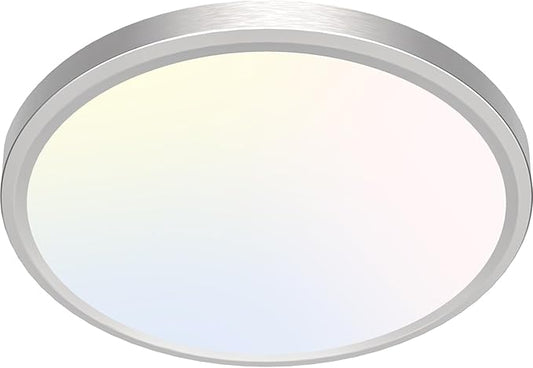 zemty LED Ceiling Light Brushed Nickel - 12In 28W 3200lm Silver Flush Mount Ceiling Light with 3 Color Temperature 3000K/4500K/6000K - Round Flat Light Fixture for Kitchen Bathroom Shower