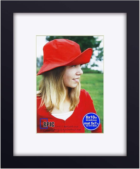 RPJC 8x10 inch Picture Frames Made of Solid Wood and High Definition Glass Display Pictures 5x7 with Mat or 8x10 Without Mat for Wall Mounting Photo Frame Black