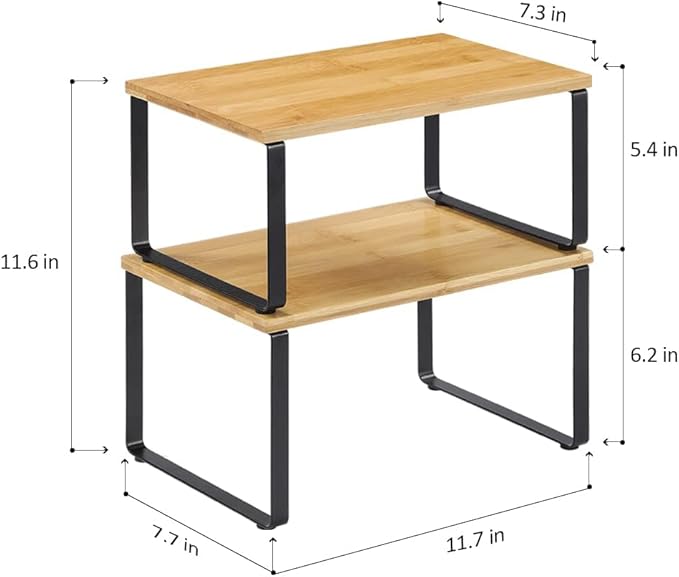 MOOACE Kitchen Cabinet and Counter Shelf Organizer, Stackable & Expandable, Set of 4, Black and Natural