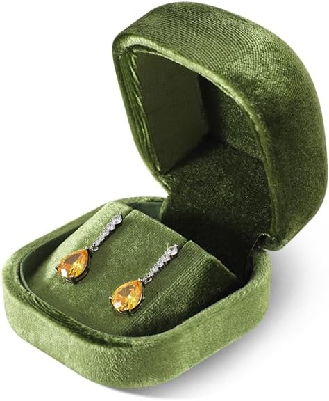 Resilient Velvet Ring Earrings Bracelet Necklace Display Box, Travel Mini Jewelry Organizer Case (Green, Earrings Box)