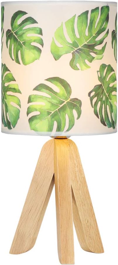 HAITRAL Small Table Lamp - Tripod Nightstand Lamp, Modern Bedside Desk Lamp for Kids Room, Girls Room, Bedroom, Dorm Room, Office with Wooden Base Fabric Lamp Shade