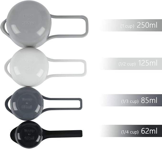 BoxedHome 8 Pack Classic Nesting Mixing Bowl Set with 4 Measuring Cups, Plastic Mixing Bowls with Pour Spouts and Handles(Gray)