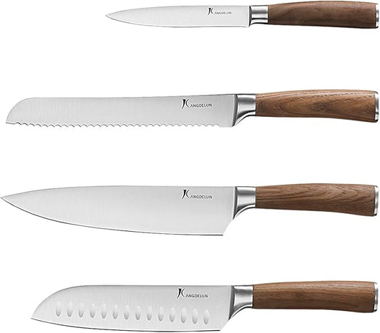 Natura Series 4 PCS Chef Knife Set with Gift Box, Ultra Sharp Kitchen Knives with Natural Wooden Handles