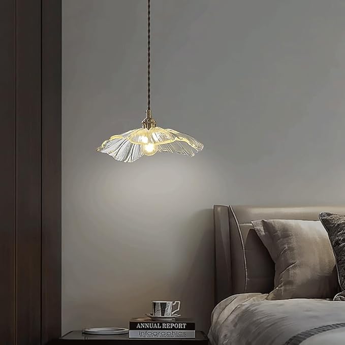 Glass Pendant Light Full Brass Modern Lighting Fixture Transparent Hanging Lamp E26 Socket 11 Inch Adjustable Pendant Lights for Kitchen Island Living Room Bedroom