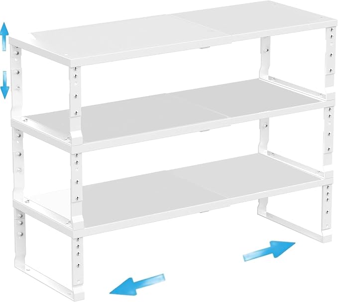 Expandable Spice Rack Organizion for Kitchen Cabinet, Seasoning,Bathroom Organizer Display Shelf, Stackable Multi-Purpose Shelves.Easy-to-Install（3Packs/White,Medium