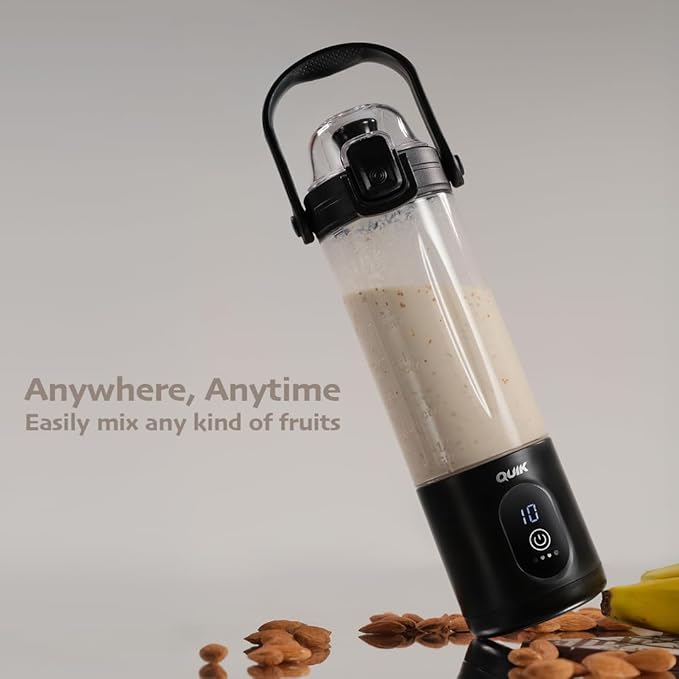 Portable Blender - Cordless 24oz. Personal Blender for Shakes and Smoothies, Licuadora, BPA Free - Ice Crush, Dishwasher safe parts, Waterproof, Triple Batteries, Juicer Cup, Black