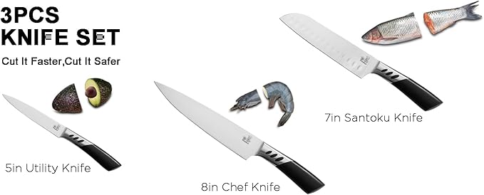 Knife Set,kitchen knives,3PCS kitchen knives set,high carbon Stainless Steel Knife Set,8 Inch Chef Knife set,7 Inch Santoku Knife,5 Inch Utility Knife for BBQ or gifts