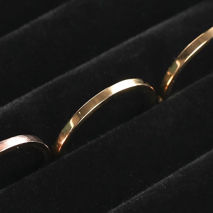 Frebeauty Small Jewelry Tray Set,Velvet Ring Organizer,Stackable Jewelry Organizer Tray,Mini Jewelry Drawer Organizer,4.92 x 3.74 x 0.9 Inches,7 Slots Ring Tray for Women (Set 2,Black)