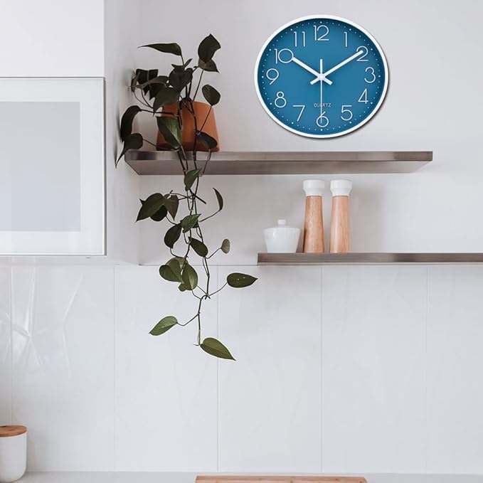 jomparis 10 Inch Cerulean Wall Clock Battery Operated Silent & Non-Ticking Wall Clock Decor for Bathroom Bedroom