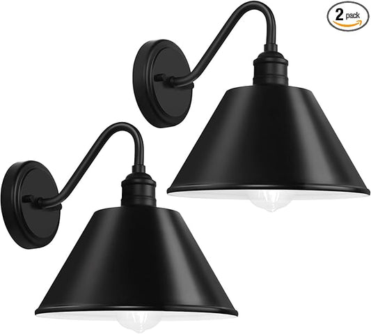 10 Inch Gooseneck Outdoor Light Fixtures, Outdoor Wall Sconces, Farmhouse Barn Light, Matte Black Wall Light Fixture, Waterproof & Anti-Rust, for Porch, Garage, Patio, Garden, 2-Pack