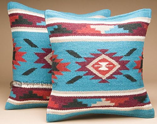 Mission Del Rey Native American Style 18x18 Wool Pillow Covers (Pair) Navajo Turquoise