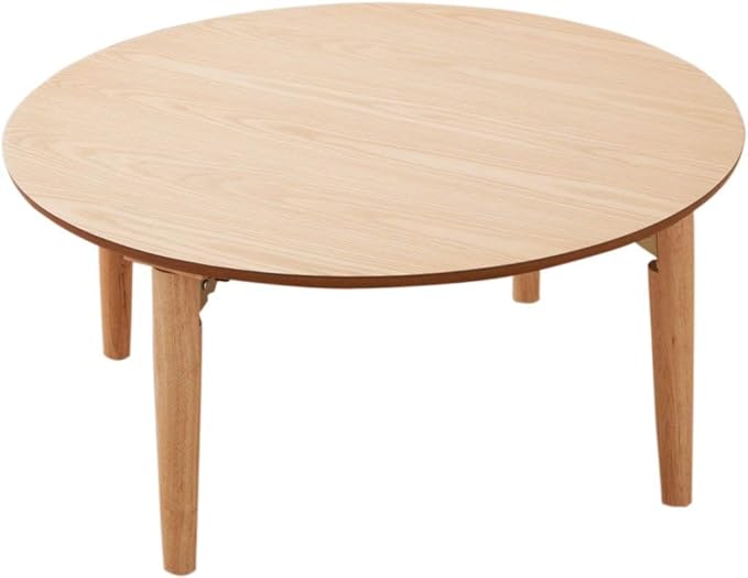 EMOOR Wood Folding Coffee Table Round (25.6") Natural, Floor Sitting Low Table Small Space Minimalist Japanese Tatami Room