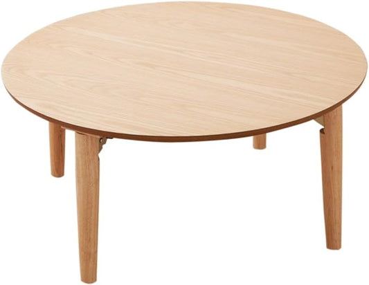 EMOOR Wood Folding Coffee Table Round (25.6") Natural, Floor Sitting Low Table Small Space Minimalist Japanese Tatami Room