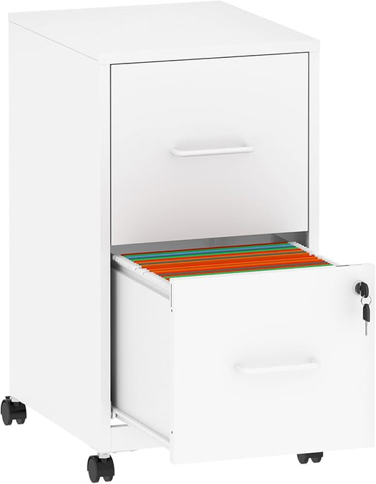 AQY 2 Drawer Mobile File Cabinet with Lock, Rolling Metal Filing Cabinets for Home Office, Vertical File Cabinet on Wheels, Small White File Storage Cabinets for Legal/Letter/A4 Files Assembly Require