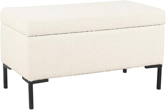 HomePop Upholstered Storage Bench with Metal Leg Home Décor|Bench with Storage for Living Room & Entryway - Cream Boucle