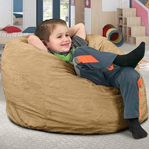 Ultimate Sack Kids Bean Bag Chair, Oversize Bean Bag Chair for Adults, Comfy Chair Bean Bag Couch Lounge Sofa Loveseat Furniture | Camel Suede