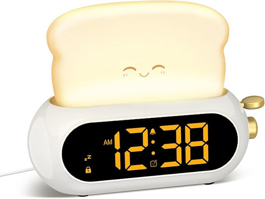 Kids Alarm Clocks for Bedroom, Cute Digital Clock with Night Light, 10 Ringtones, 10 Volumes, Nap Timer, Brightness Dimmer, Snooze, Bedside Alarm Clocks for Boys Girls Teens Birthday Gift, Plug-in Use