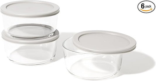 6-Piece Glass Food Storage Containers Set (3 Containers + 3 BPA-Free Lids) | 4-Cup, Leakproof | Microwave, Freezer, Oven & Dishwasher Safe | Ideal for Meal Prep & Pantry Organization