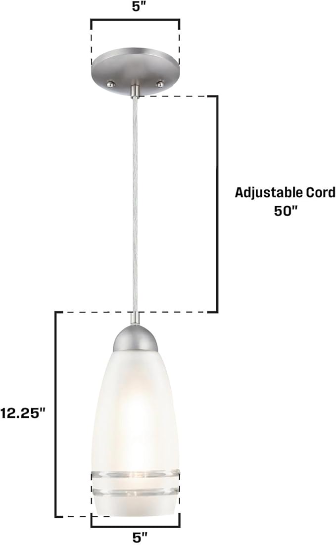 Westinghouse Lighting 6134600 Leeanne Traditional One Light Indoor Mini Pendant, Brushed Nickel Finish, Frosted Glass