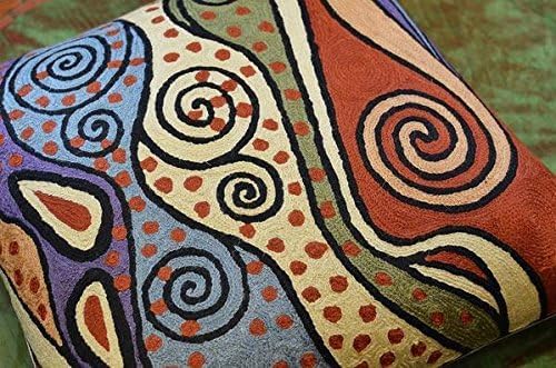 Klimt Rust Pillow Cover Contemporary Burnt Orange Pillowcase Art Nouveau Sofa Throw Pillows Needlepoint Boho Chair Cushions | Hand Embroidered Cushion | Wool Size 18x18