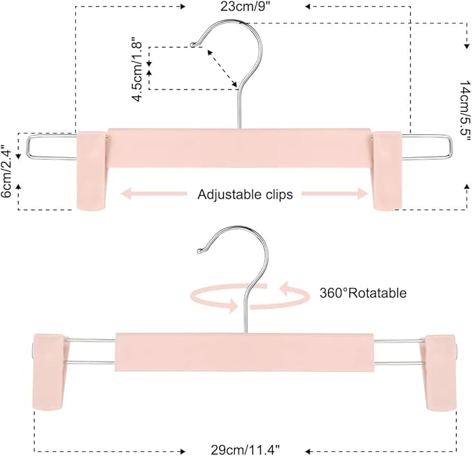 Clothes Pants Hangers, Space-Saving Skirt Holders with 360 ° Swivel Hooks, Adjustable Clips, Trouser Hangers, Clothes Coat Garment Jeans Hangers (30 Pack, Pink)