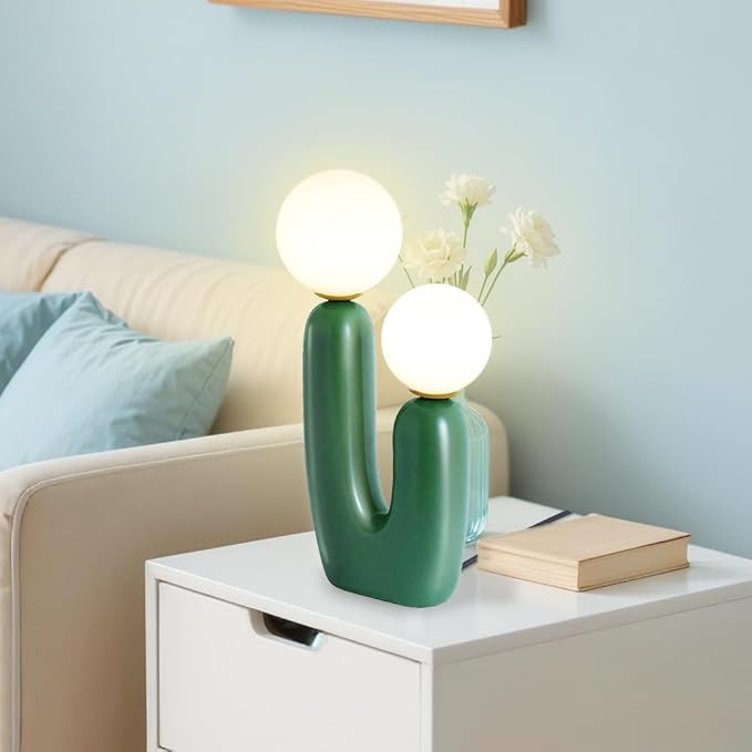 Nightstand Lamps, Modern Cactus Lamp, Dimmable Resin Table Lamp, Suitable for Living Room, Bedroom, Bedside Table (Green)