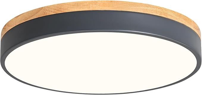 Dimmable Wood LED Close to Ceiling Light, Modern 2700K-6000K 5CCT Round Grey Flush Mount Light Fixtures, Minimalist Ceiling Lamp for Living Room, Dining Room, Bedroom, Kitchen-15.8in