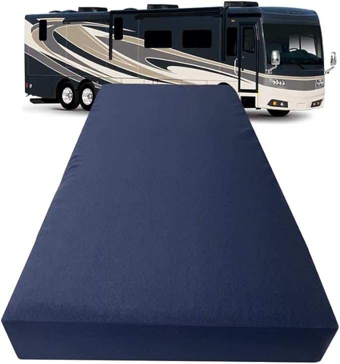 FoamRush 3-Inch Bunk (30" x 72") Gel Memory Foam RV Mattress Replacement with Canvas Navy Cover, Medium Firm, Made in USA, Camper Trailer, Removable Water-Resistant Outdoor/Indoor Cover with Zipper