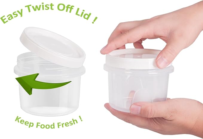 Screw Top Containers for Food 16 Oz, 15 Pack, 2 Cup Storage Containers with Lid, Reusable Twist Top Containers Twist Lock Stackable Round Twist Cap Plastic Freezer Container for Food, White