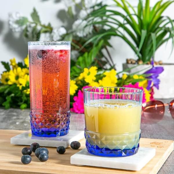 Bormioli Rocco America '20s Set Of 6 Cooler Glasses, 16.5 Oz. Colored Crystal Glass, Sapphire Blue, Made in Italy.