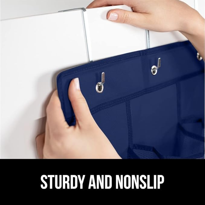 GORILLA GRIP Over the Door Shoe Organizer, 24 Large Breathable Mesh Pockets, Space Saving Hanging Storage Holder, Closet Rack Hanger Holds Up to 40 lbs, Hangs on Closets for Shoes, Accessories, Navy