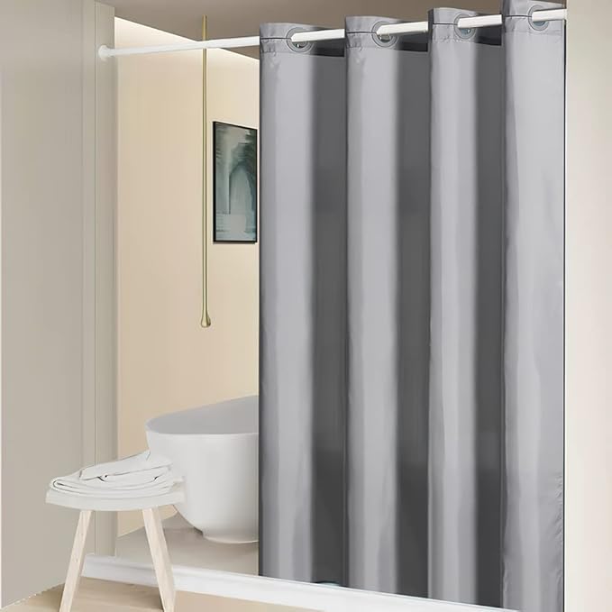 Furlinic No Hook Long Shower Curtain 78 Length,Soft Polyester Fabric Wahable Shower Curtain Liner,Modern Hotel Spa Style Bathroom Curtains with 10 Plastic Built-in Grommets,Light Grey 72x78 Inch