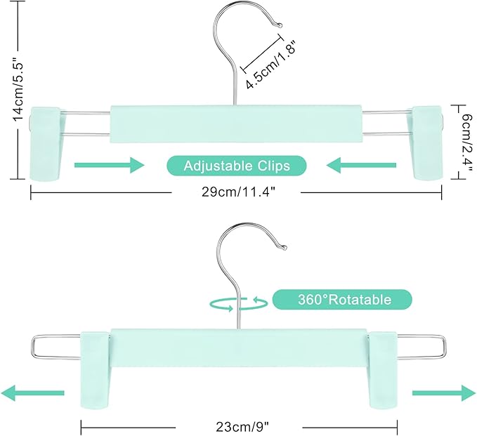 10 Pack Pants Hangers with Adjustable Non-Slip Clips Anti-Rust Hanging Hook for Trouser,Skirts,Jeans,Clothes Hangers Green