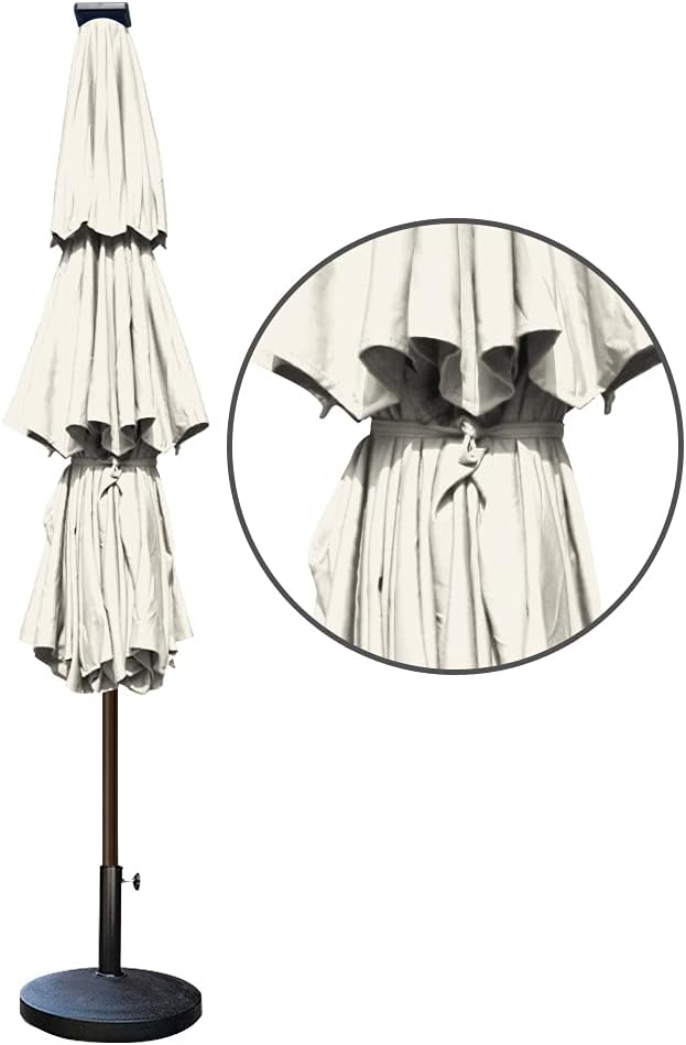 EliteShade USA 10-Year-Non-Fading Solar 9ft 3 Tiers Market Umbrella with 80 LED Lights Patio Umbrellas Outdoor Table with Ventilation,Natural