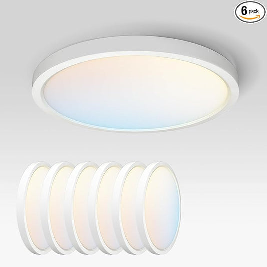 ASD LED 15" Round Flush Mount Ceiling Light Fixture, Low Profile Surface Lighting | 5CCT, Dimmable, Ultra-Thin, ETL Listed | 28W 2300LM 2700-6000K 100-277V | Kitchen, Hallway Lamp | White, 6 Pack