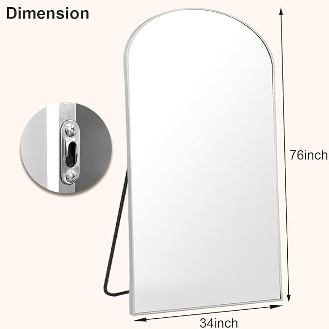HARRITPURE 76"x34" Silver Full Length Mirror Arch Floor Mirrors with Aluminum Alloy Frame Free-Standing Wall Mounted or Leaning Large Bedroom Dressing Mirror Modern & Contemporary Decor for Home