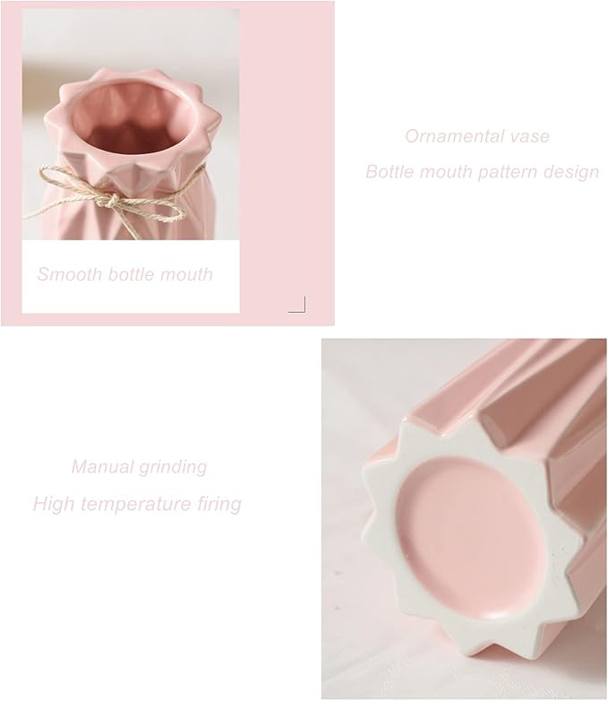 Ceramic Pink Vase Flower Vase for Home Decor Modern Style 9.5 inch Tall Vase for Table Shelf Home Decor Vase for Fireplace Bedroom Kitchen Living Room Wedding Office Desk Birthday Gifts