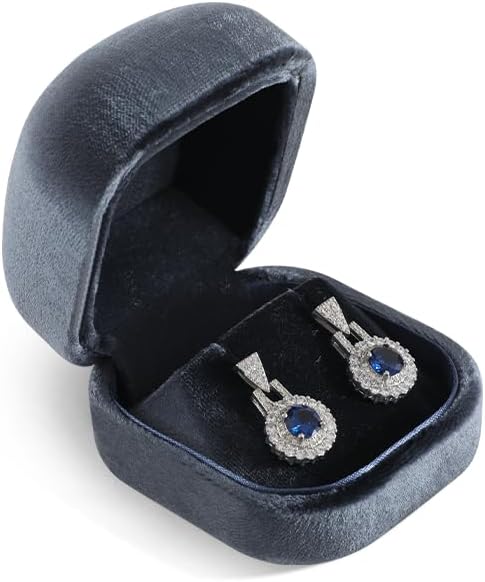 Resilient Velvet Ring Earrings Bracelet Necklace Display Box, Travel Mini Jewelry Organizer Case (Gray, Earrings Box)
