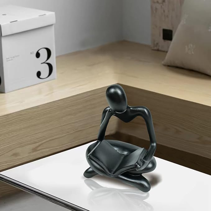 Thinker Statue Reading Women Figurine Abstract Art Sculpture Home Decor Modern Black Accents for Living Room Shelves Bookshelf Office Shelf Desktop Decoration