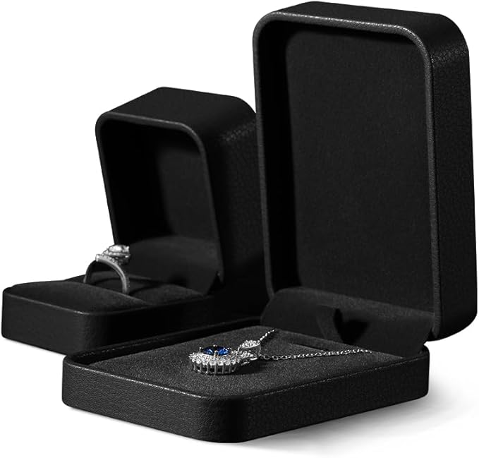 Premium Wedding Ring Boxes - Luxury Proposal Box, Black Leather Single Ring Organizer