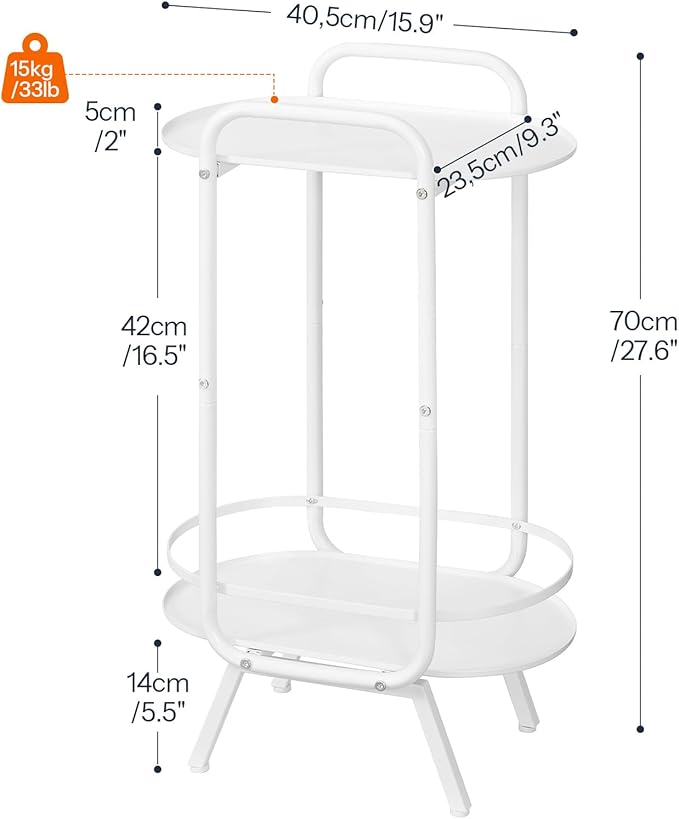 HOOBRO White Side Table, 2 Tier Oval End Table with Tray Storage, Small Cute Kids Nightstand for Living Room, Bedroom, Dorm WT184BZ01