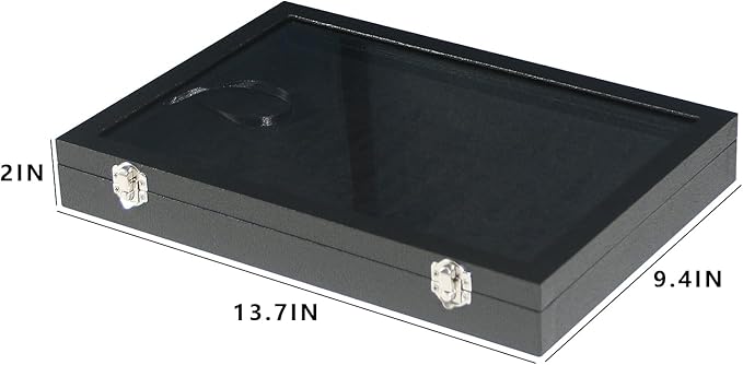 Coward Ring Organizer Jewelry Box, Black Velvet 100 Slots Ring Display Tray Case with Transparent Glass Lid for Home Use or Store Selling Show