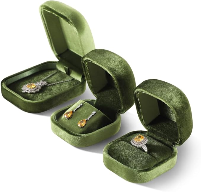 Resilient Velvet Ring Earrings Bracelet Necklace Display Box, Travel Mini Jewelry Organizer Case (Green, Necklace Box)