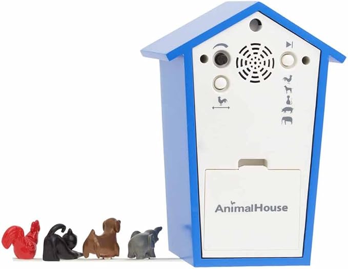 KOOKOO AnimalHouse Blue, Small Cuckoo Clock with 5 Farm Animals Sounds (Natural Field Recordings)