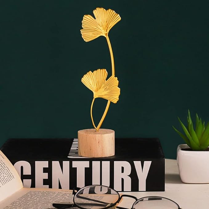 ARFUKA Decoraciones para Salas De Casa Ginkgo Leaf Statues Desktop Sculpture Ornaments Gold Home Decor for Living Room, Bedroom, Office Desktop, Cabinets Pack of 2