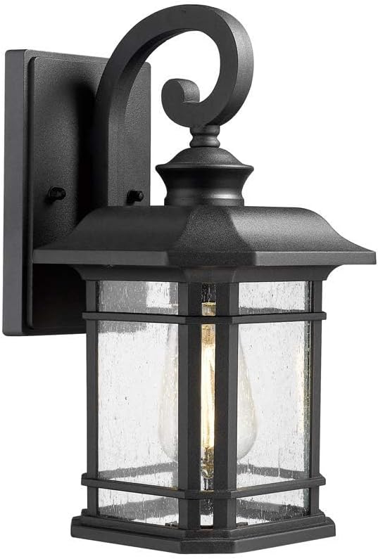 Emliviar Outdoor Wall Lantern Lights, 1-Light Exterior Wall Sconce Lamp, Black Finish with Clear Seeded Glass, 2084B BK
